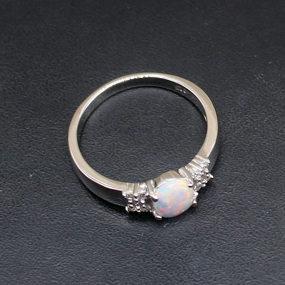 Gemstonefactory Jewelry Big Promotion Single Unique 925 Silver Cubic Zirconia White Opal Women Gifts Band Rings 8.5# 20214426