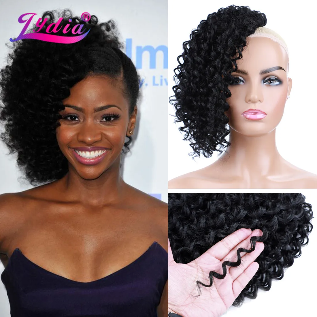 Chignon-Clips Afro High-Puff Natural-Black Hairpiece-Extension Curly Kinky Synthetic