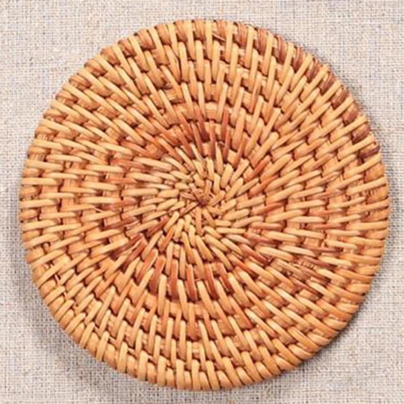  6Pcs/Lot Creative Drink Coasters Set for Tea Accessories Round Tableware Placemat Dish Mat Rattan W