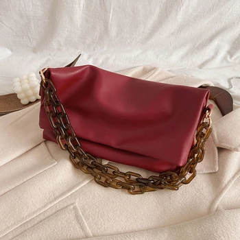 

Fashion Casual Acrylic Chains Women Handbags PU Leather Crossbody Bags For Women Small Flap Bolsa Brand Messenger Bags Girls New