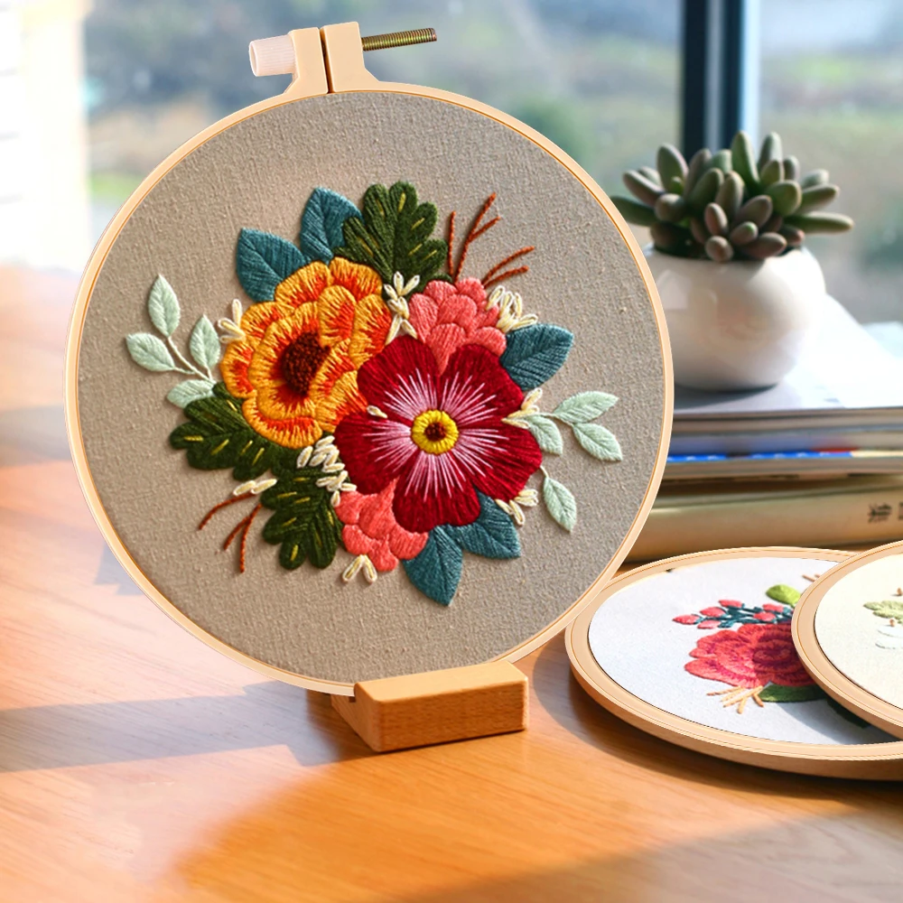 [GRAVER]★FLOWER DOT EMBROIDERY ROUND KNIT Circle of Flowers Embroidery Kit – Snuggly Monkey