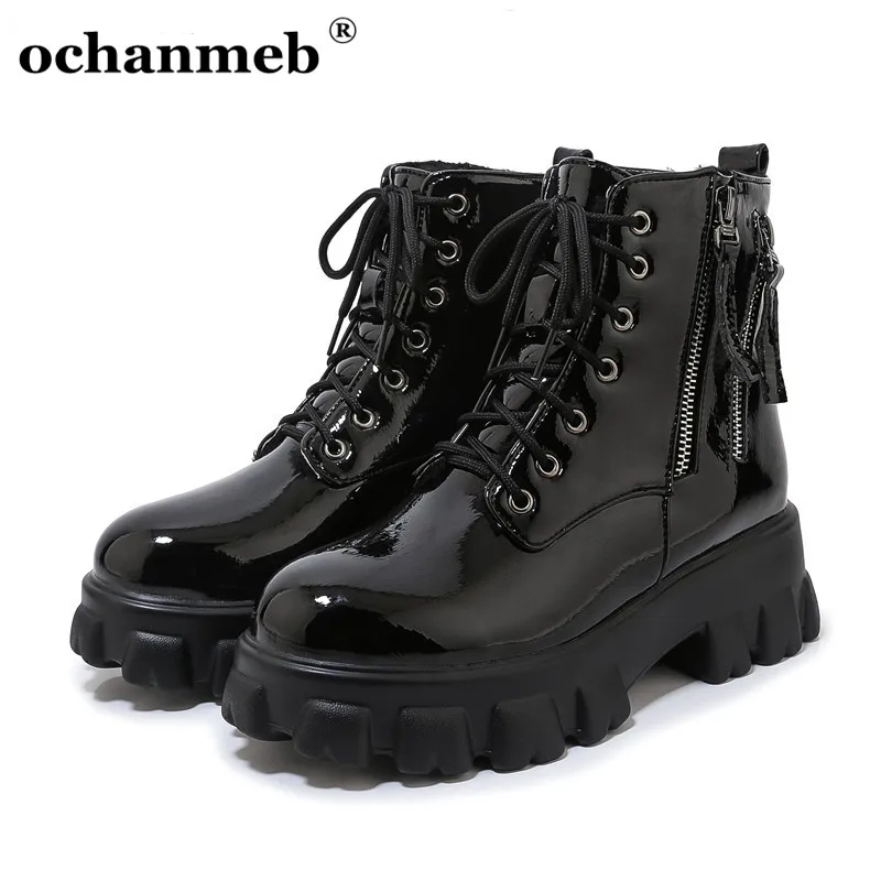 Ochanmeb стильные короткие ботинки из искусственной кожи с двойной молнией для