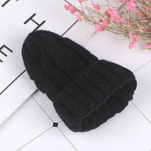 1/2/10pcs Random Knitted Hat Cute Doll Cap Fashion Colourful Headwear Accessories Mini Decorative Christmas Hat Scarf Towel Black
