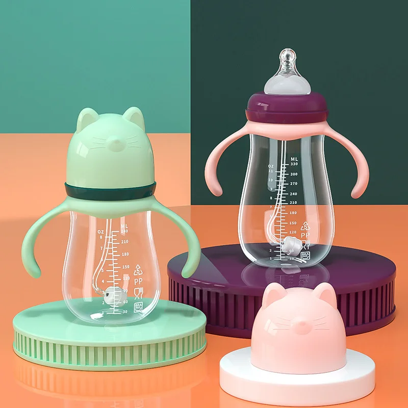 Baby Milk Bottles With Grip Wide Caliber Kids Feeding Bottles Anti-Choke Gravity Ball Silicone Nipple Baby Water Drinking Bottle