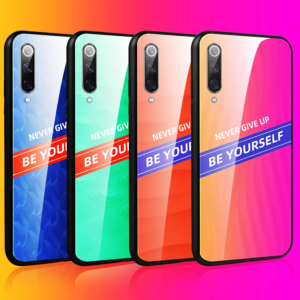 100 шт модный крутой градиентный стеклянный чехол для телефона для Xiaomi mi 9SE/CC9/Red mi 7A/K20 Pro/Red mi Note 8 Pro/Note 7/Note 6 Pro/Note 5
