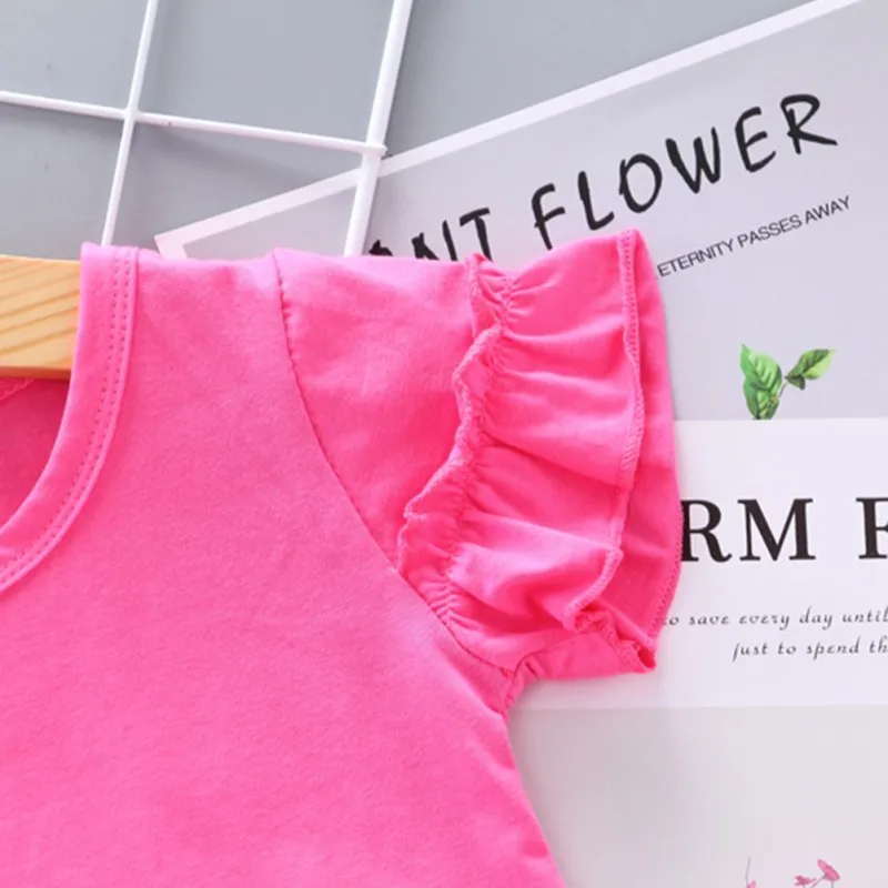 Одежда для маленьких девочек Летняя Повседневная футболка с расклешенным рукавом и рисунком сердца для маленьких девочек топы+ шорты, костюмы, костюм, комплект От 0 до 4 лет