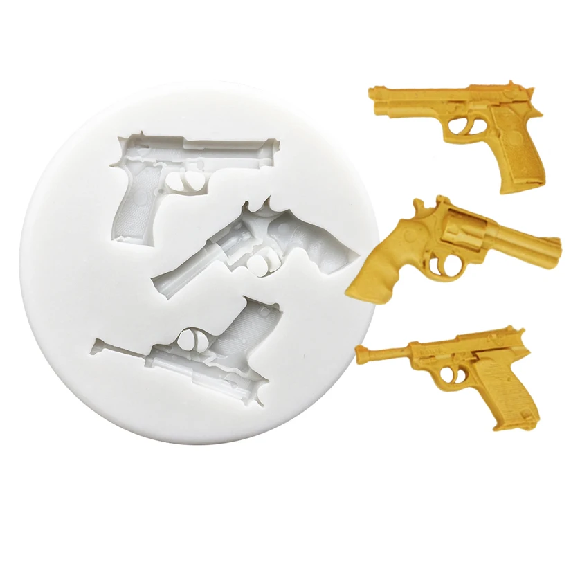 Fondant Siliconen Mal Pistool Mallen Pistool Vormige Bakvormen voor Het Maken van Cake Chocolade Snoep Knutselen 3D Wapen Vorm Siliconen Wapen Vorm Chocolade Cake Versieren Mal DIY Bakvorm(Roze