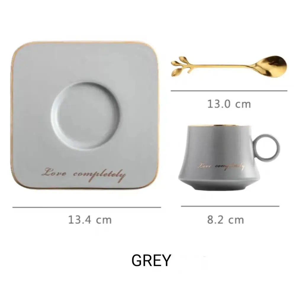 GREY SET Кошачьи капризы кофейные чашки керамическая чашка, блюдечко для костюма послеобеденная чайная чашка маленькая кофейная чашка с тарелкой ложкой набор - Цвет: GREY SET