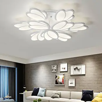 

White Luster Led Chandelier Living Room Lamp Modern Bedroom Kitchen Indoor Home Decor Lighting Acrylic Metal Light Fixtures
