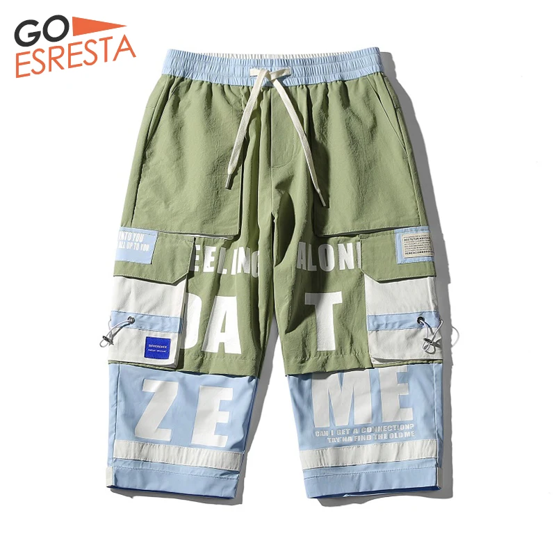 

GOESRESTA Men's Shorts Comfortable Drawstring Reflective Casual Male Shorts Seven points Multi Pocket Streetwear Tooling shorts