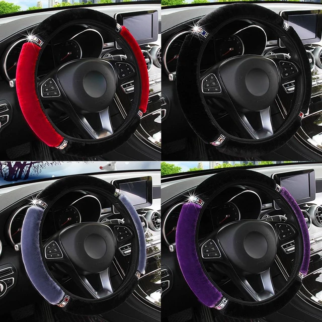 Universal 37 - 38cm Weiche Plüsch Strass Auto Lenkrad Abdeckung Set Bling  Auto Zubehör Innen Lenkung Abdeckung Auto styling - AliExpress