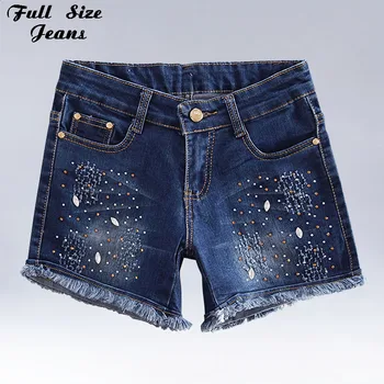 

Plus Size Rhinestones Beading Tassels Denim Shorts 4XL 5XL Sexy Women Summer Oversized Casual Jeans Short Feminino