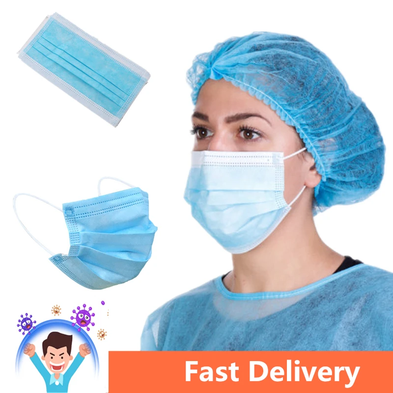 

Lateefah 50pcs Nonwoven Disposable Face Masks Anti Haze Anti PM2.5 Mouth Mask Anti-dust Safe Breathable Mouth Mask 3-Ply Unisex