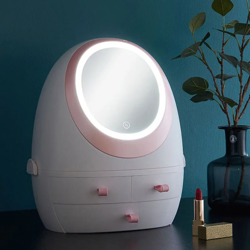 

New LED Mirror Makeup Case Cosmetic Stand Cosmetic Lipstick Eyeliner Makeup Tool Storage Light Storage Box Mirror