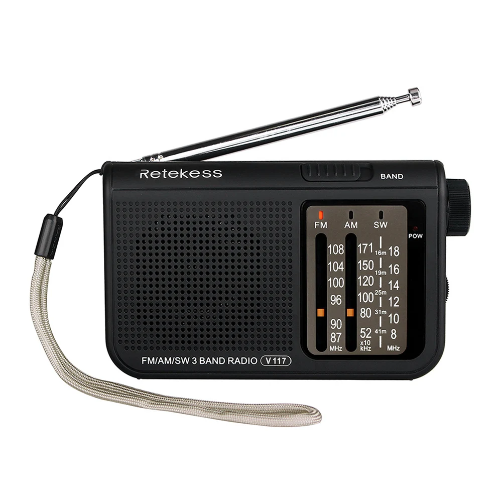 Портативный 3 полосный радиоприемник RETEKESS V117 FM AM SW аналоговый Небольшой