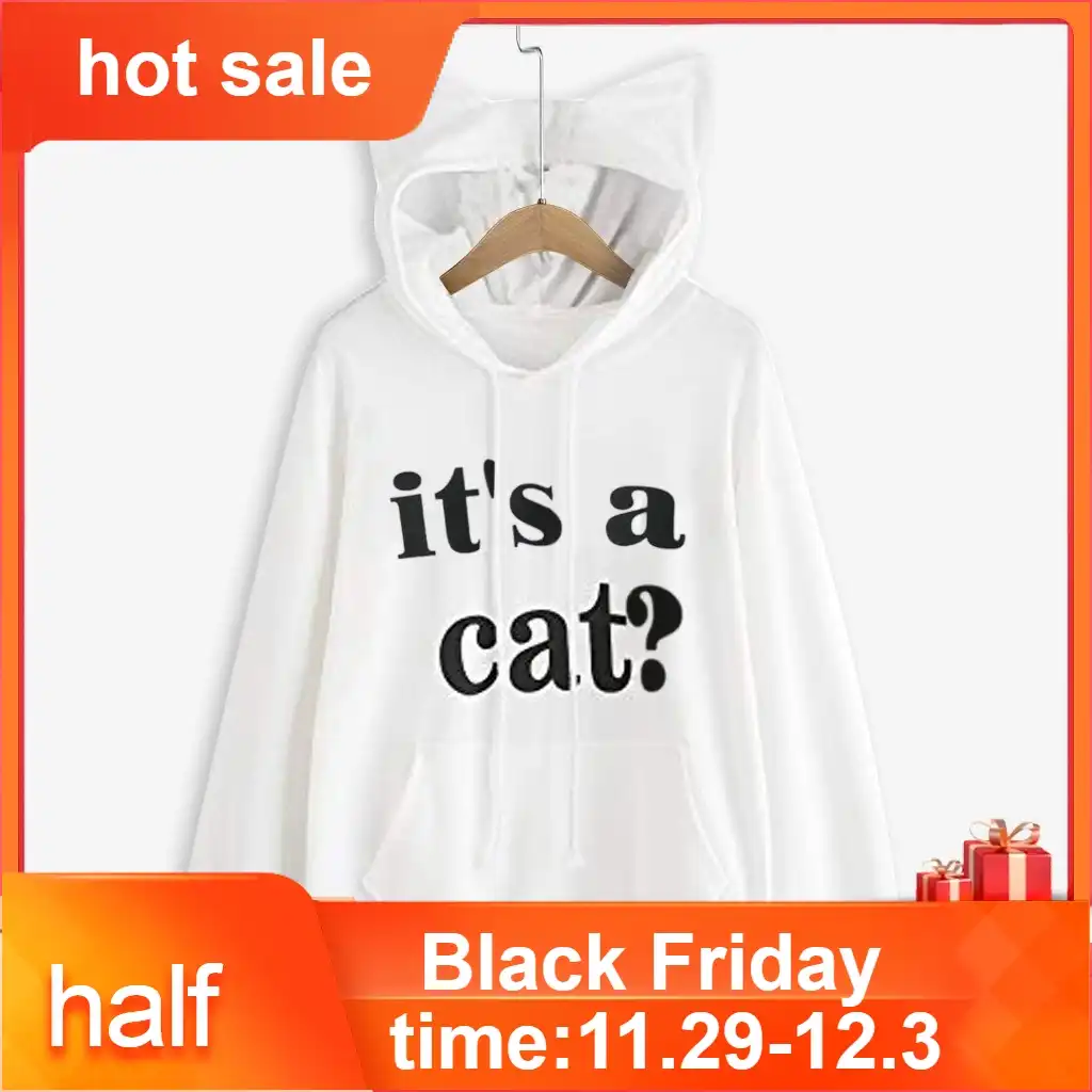 slogan print cat ear hoodie