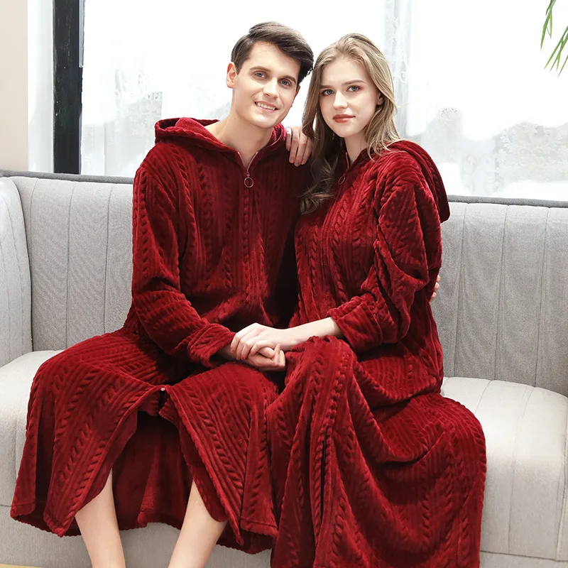 Winter Zipper Bathrobe Hooded And 