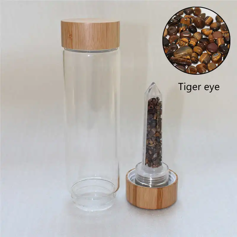 tiger eye 550 мл с натуральными кристаллами гравия стекло с отделением для бутылки воды кварцевые драгоценные камни бамбуковое стекло Elixir точка чашки палочка - Цвет: tiger eye
