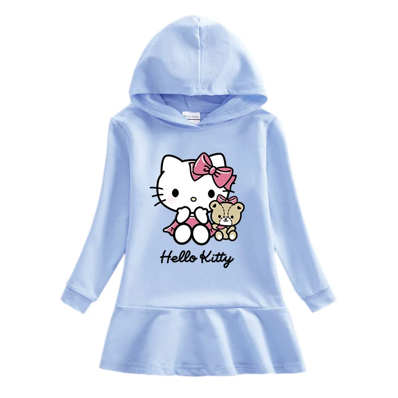 thumbnail image 1 of Hello Kitty primavera y otoño nuevos niños vestido suéter con capucha niña lindo dibujos animados dulce señora falda bebé algodón vestido cómodo, 1 of 4
