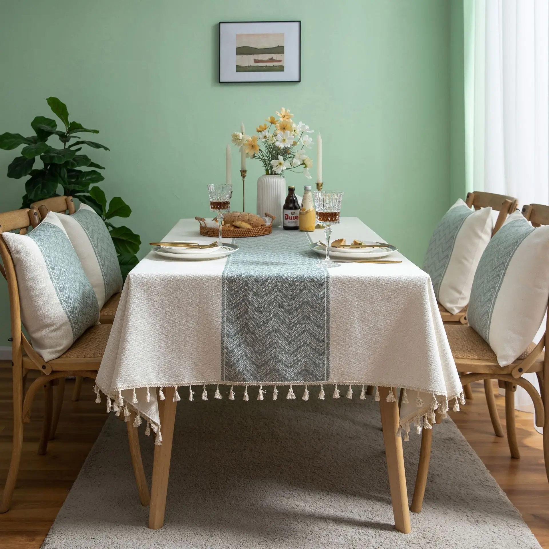 

Home Decoration New Year Tablecloth Dining 5 Piece Set Absorbent Holiday Christmas Tablecloth Rectangular Coffee Table Set