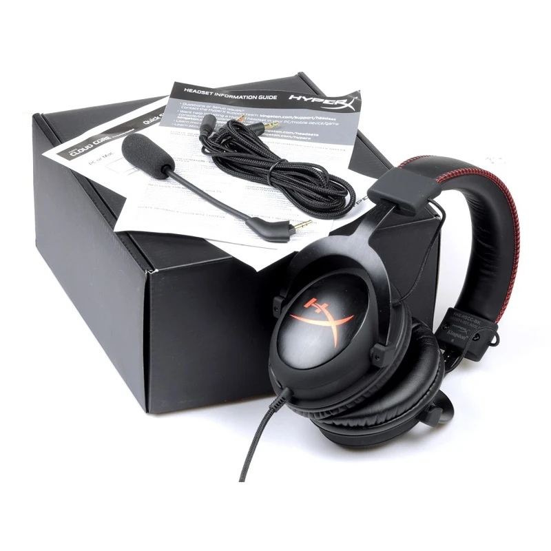Игровая гарнитура HyperX Cloud Core Headset Black 15–25000 Гц, 60 оМ, 98 дБ, 2 х mini-Jack 3.5 мм, 53 мм, цвет: черный/красный