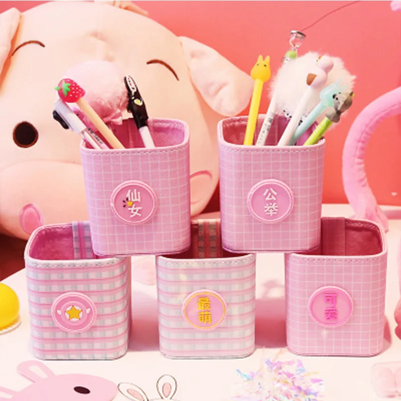 

Cute Creative GIRL'S Heart Korean-style INS Fresh Pen Container Soft Girl Students Storage Box Pink Pen Container Desktop Orname