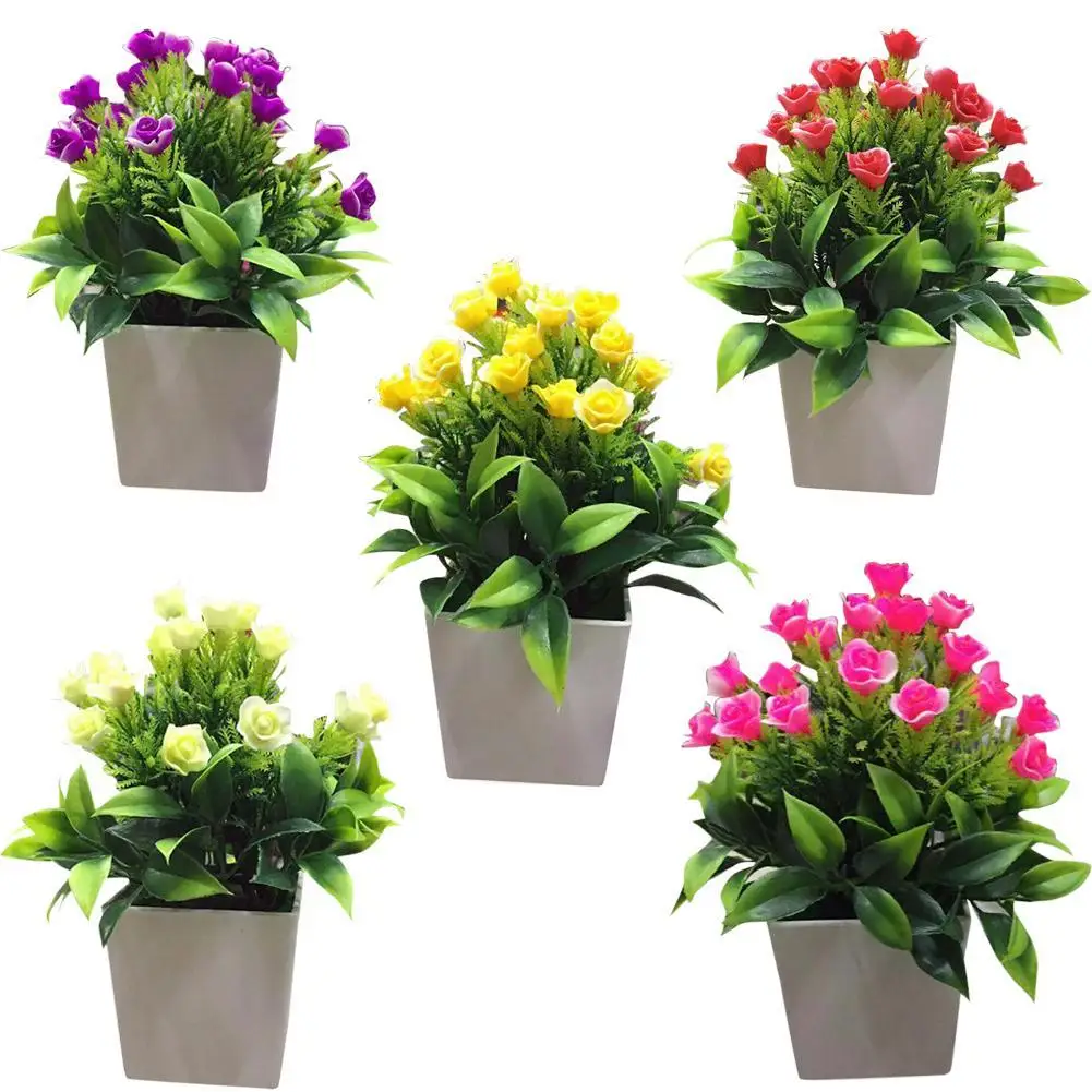 1Pc Plastic Potted Handmade Artificial Flower Bonsai Stage Garden Wedding Fake Flower Office Home Party Wedding Decor Prop Plant
