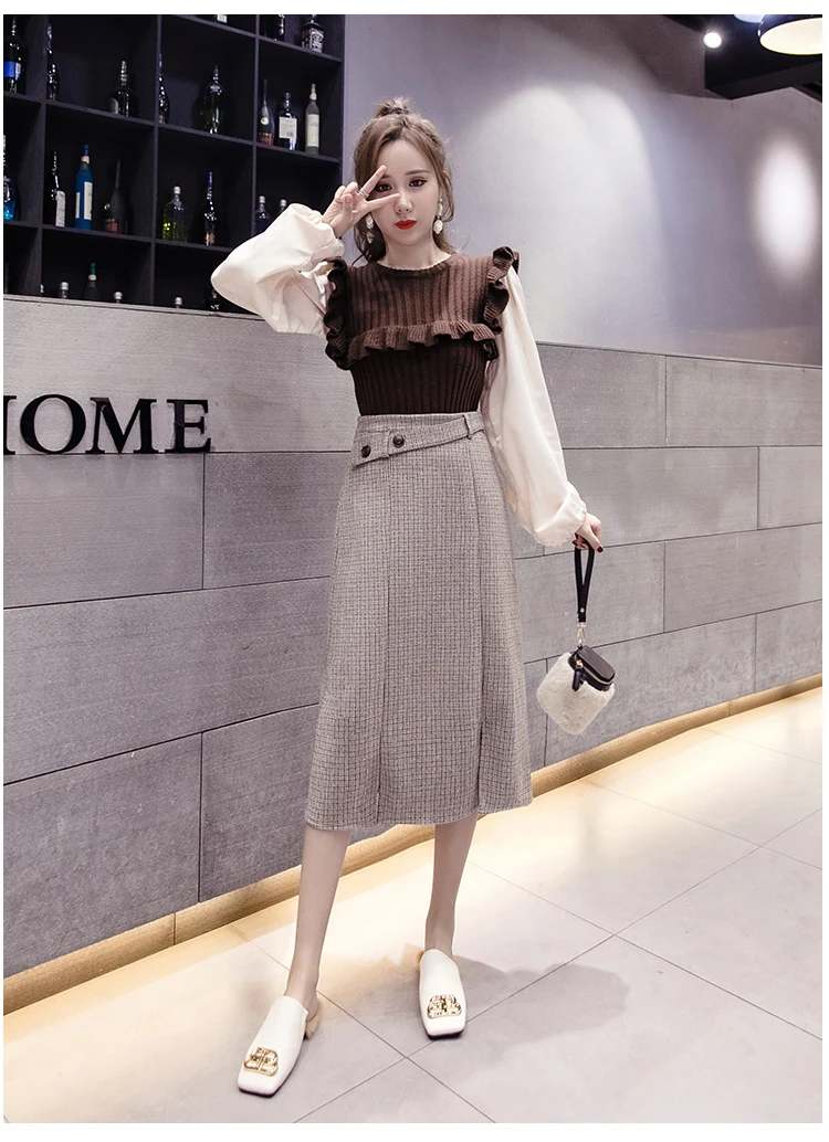 Winter New Midi Plaid Woolen Skirts Women Fashion A-Line Skirts Ladies Streetwear Plus Size High Waist skirt