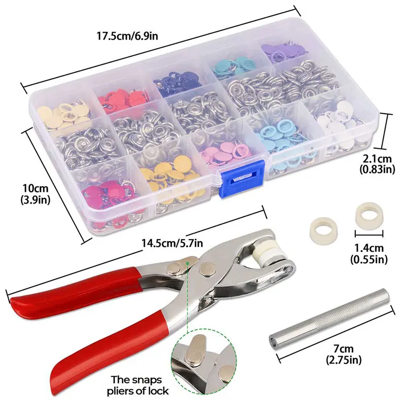 Snap Button Kit With Hand Pressure Pliers & Snaps & 1 Clear Box