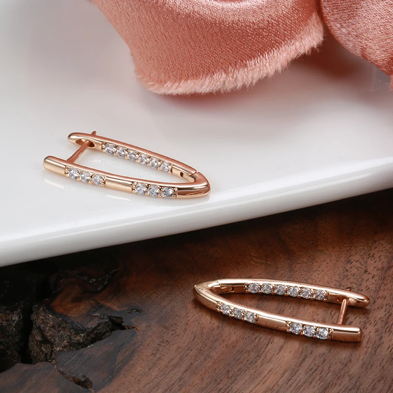 Kinel 585 Rose Gold Color Earrings For Women Girl Fashion Geometric Natural Zircon Drop Earring Daily Jewelry drop earrings