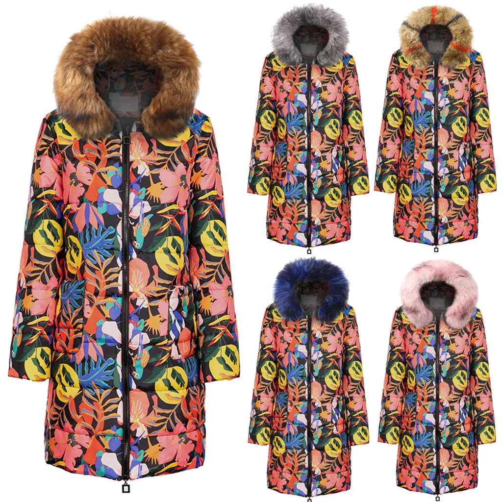 Женское зимнее длинное пуховое пальто SAGACE с принтом хлопковое дамское капюшоном