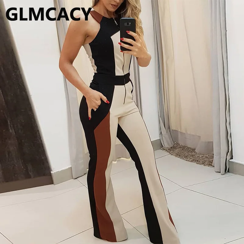 Women Colorblock Zipper Up Sleeveless Jumpsuits Elegant Office Ladies Long Overalls Chic Jumpsuit Women Colorblock Zipper Up Sleeveless Jumpsuits Elegant Office Ladies Long Overalls Chic Jumpsuit