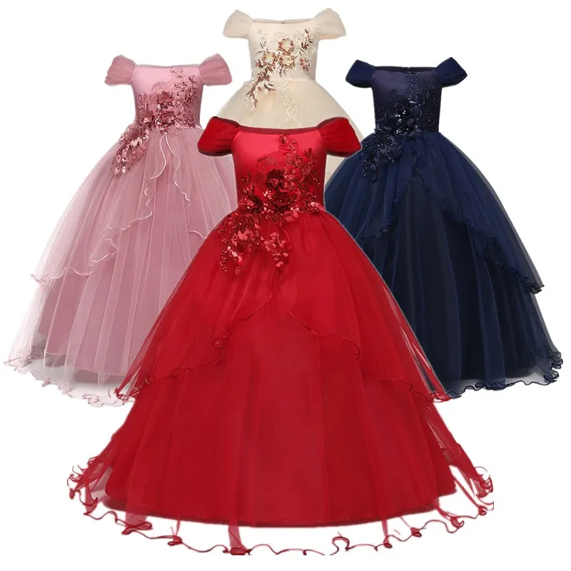 Purple Girls Long Flower Party Ball Gown Prom Dresses For Girl Kids Princess Wedding Teenagers Children First Communion Dress | Детская
