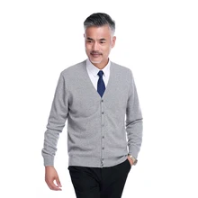 YJMY Inner Mongolian Cashmere Cardigan Men V-neck Button Ribbed Cuffs Hem Knit Spring Autumn Sweater in Slava Store