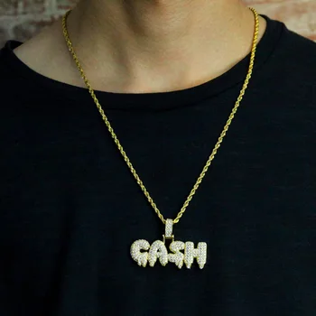 

Custom Bubble Letter CASH Necklace&Pendant Gold Silver Color Iced Out Cubic Zircon Bling Jewelry Necklaces Gifts