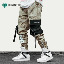 Модная уличная одежда длиной до бедер, мужские камуфляжные штаны для бега, мужские хлопковые брюки-карго с лентами, Мужские штаны-шаровары с эластичной резинкой на талии
