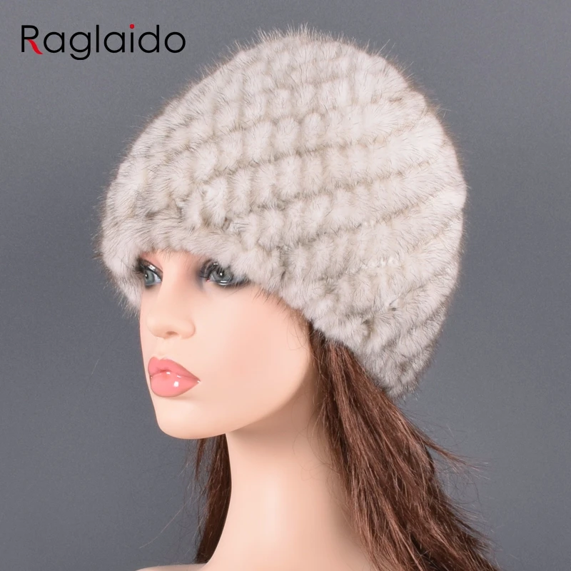 Натуральная норковая шапка для женщин, зимняя вязаная шапка, теплая двухцветная шапка с переплетением, новая модная меховая шапка