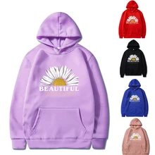 Primavera outono moletom com capuz moletom masculino feminino all match pullovers casal roupas casuais impressão de girassol grande bolso hoodies dos homens