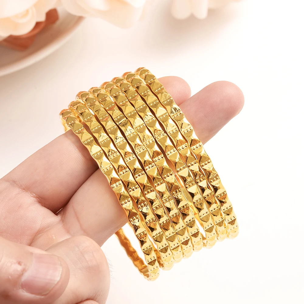 

8pcs 65mm Inner Party Costume Morocco Gold Color Unopenable Charm Bangles for Women Engagement Wedding Jewelry Accessories Gifts