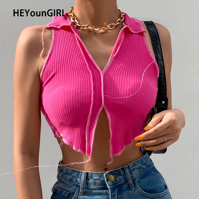 Кроп-топ HEYounGIRL женский в рубчик пикантная майка без рукавов с V-образным вырезом