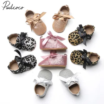 

0-18M Newborn Infant Kids Baby Boy Girl First Walkers Soft Sole Crib Shoes Bow Sequins Glitter Casual Shoes Sneaker