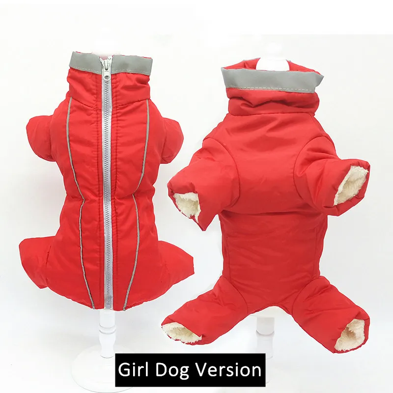 Одежда с принтом в виде собак зимние Водонепроницаемый теплый собака пуховик Светоотражающие мальчик/девочки комбинезон для собак для маленьких собак домашнее животное чихуахуа - Цвет: girl red
