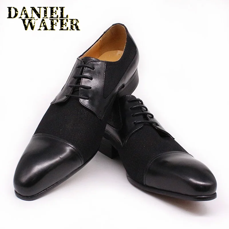 

LUXURY BRAND MEN LEATHER SHOES LACE UP POINTED TOE OFFICE BUSINESS WEDDING PARTY BLACK SHOES HANDMAD DERBY OXFORD SHOES FOR MEN
