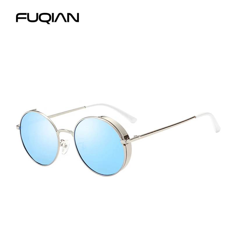 Silver Blue SUNWEAR Ретро стимпанк поляризационные мужские солнцезащитные очки модные круглые черные металлические женские солнцезащитные очки для вождения - Цвет линз: Silver Blue