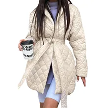 Women Cotton-Padded Tops, Long Sleeve Lapel Neck Solid Color Drawstring Street Party Casual Coat