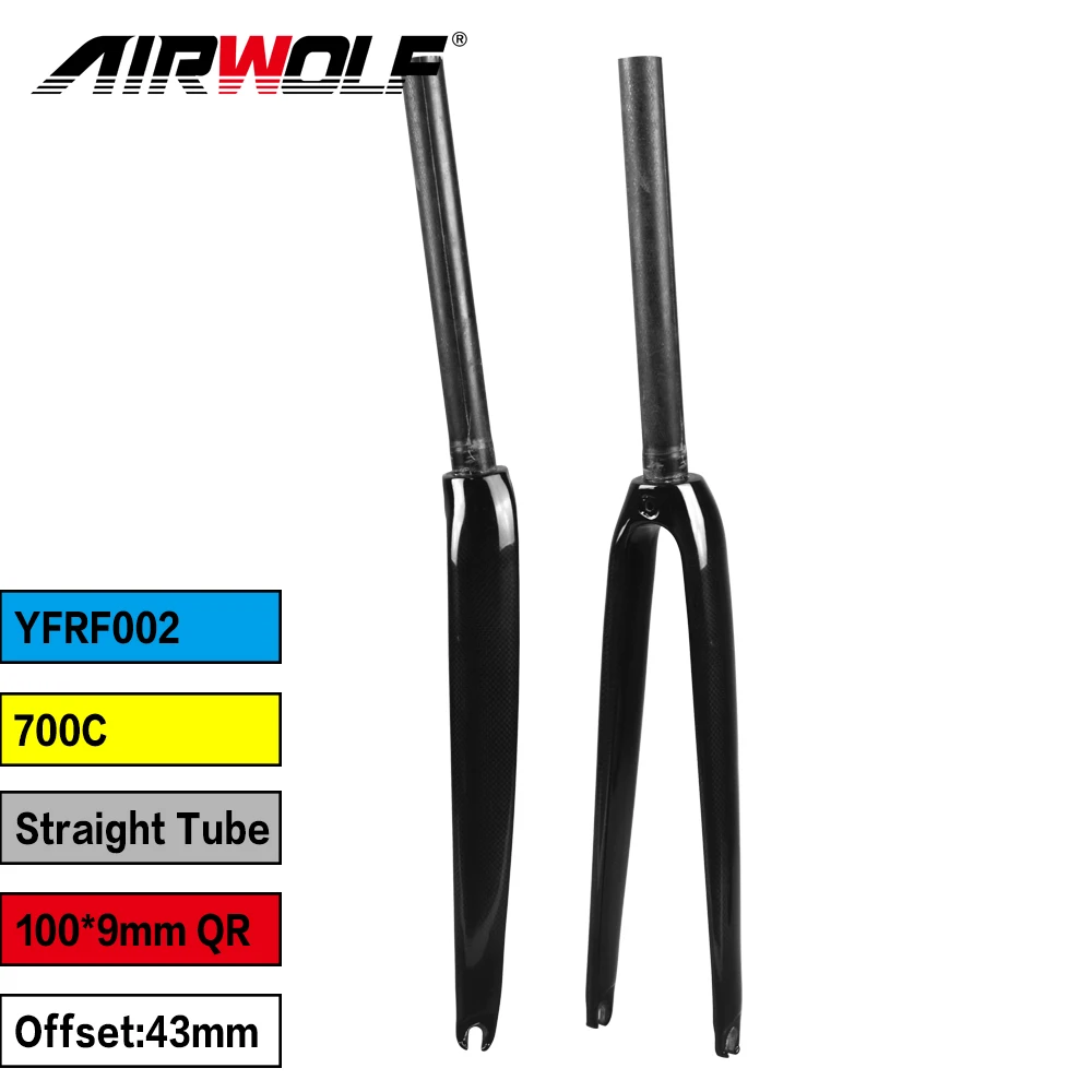 AIRWOLF Carbon Fork V Brake Road Bike Fork 700C Blade Length 370mm UD