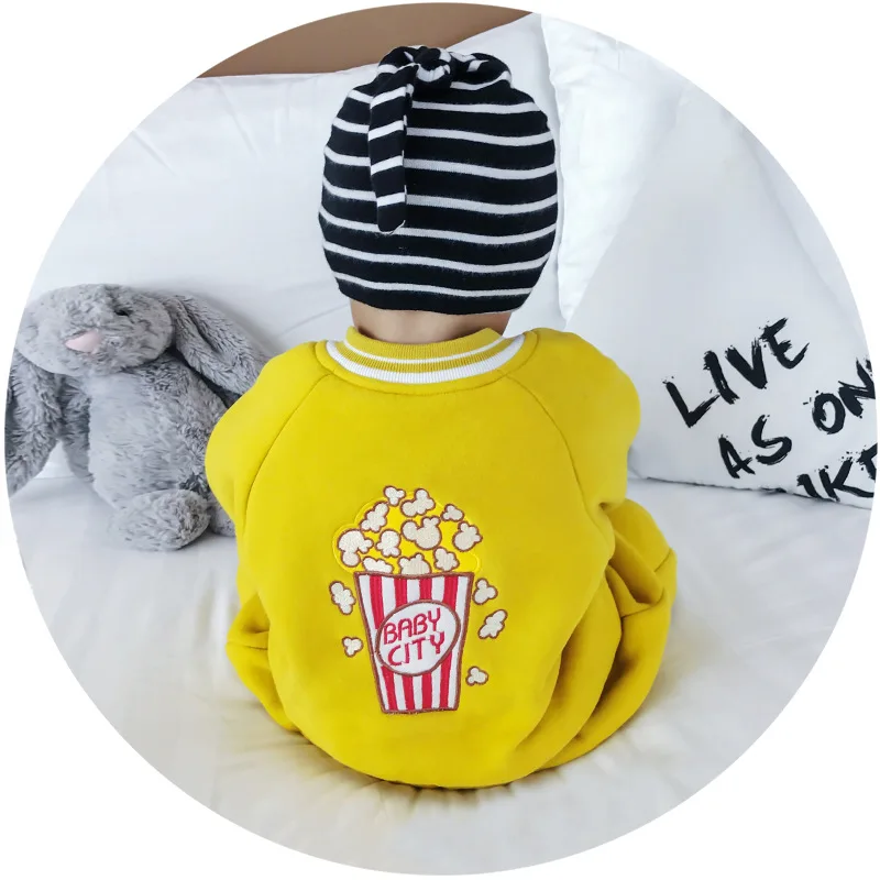 

Mini Babe City Childrenswear Baby plus Velvet Suit Winter Children Casual Sweatshirt Two-Piece Clothes for Babies