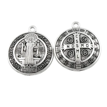 

2pcs Round 3D Saint Benedict Medal Zinc Alloy Cross Charm Pendants L1727 40.2x34.9mm