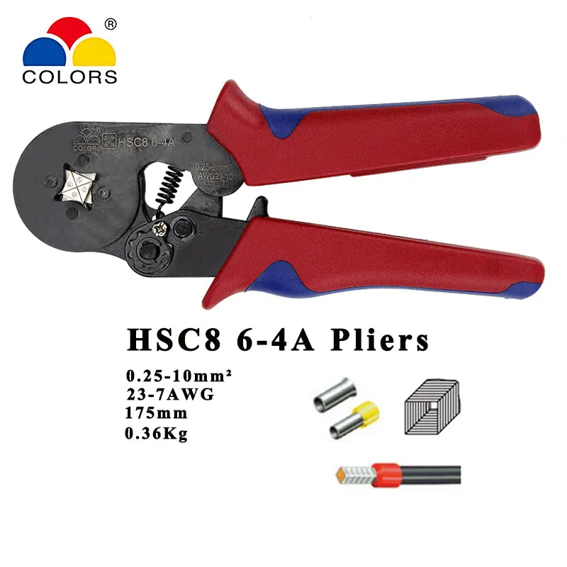 HSC8 6-4A Обжимные инструменты плоскогубцы электрические трубчатые Клеммы Коробка мини зажим HSC8 6-4A 0,25-6mm2 23-10AWG Наборы инструментов 1200P трубчатые клеммы - Цвет: HSC8 6-4A