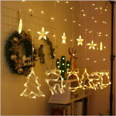 Рождественские украшения для дома, лося, звезда, сердце, луна, огни, светодиодная гирлянда, подвесная гирлянда, Рождественская елка, Декор, украшения, год